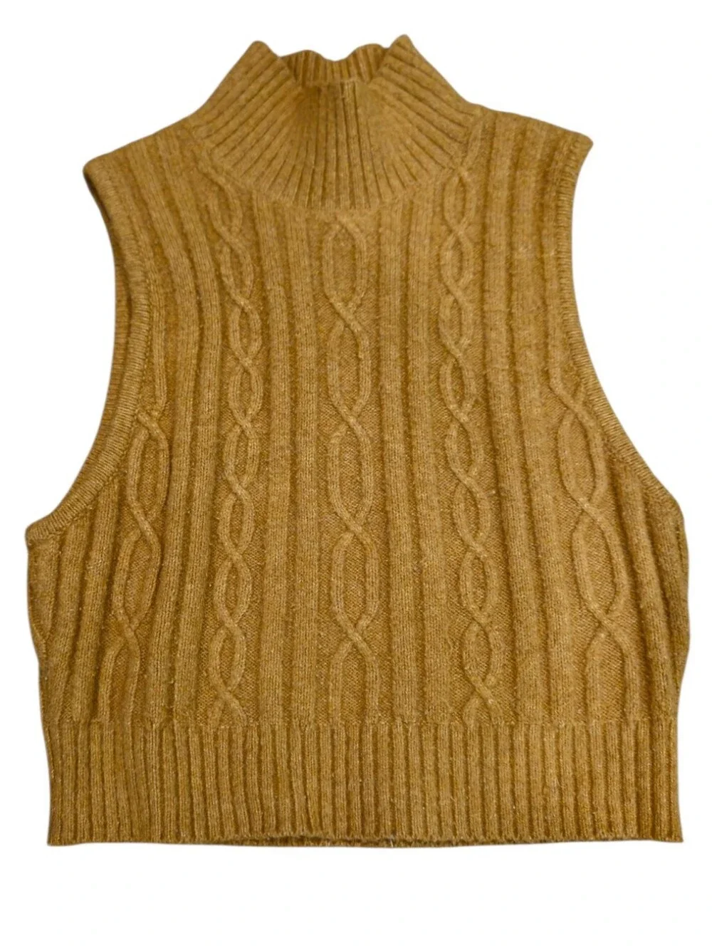 Alo Yoga Cable Knit Winter Bliss Mock Neck Tank Toasted Almond XS